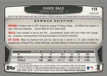 2013 Bowman Chrome - Refractors #119 Chris Sale Back