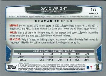 2013 Bowman Chrome - Refractors #173 David Wright Back
