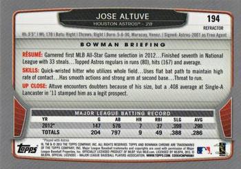 2013 Bowman Chrome - Refractors #194 Jose Altuve Back