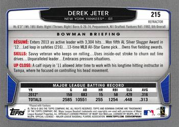 2013 Bowman Chrome - Refractors #215 Derek Jeter Back