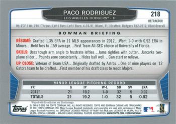 2013 Bowman Chrome - Refractors #218 Paco Rodriguez Back