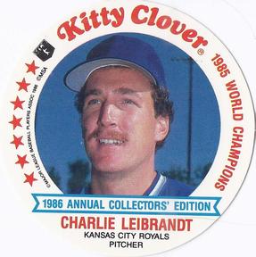 1986 Kitty Clover Kansas City Royals Discs #10 Charlie Leibrandt Front