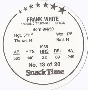 1986 Kitty Clover Kansas City Royals Discs #13 Frank White Back