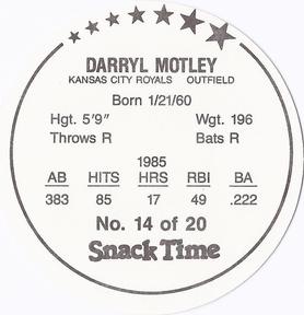 1986 Kitty Clover Kansas City Royals Discs #14 Darryl Motley Back