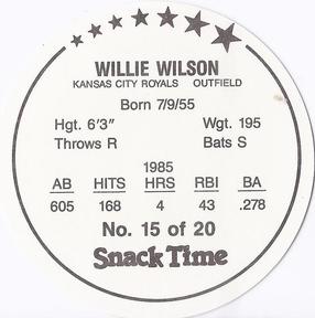 1986 Kitty Clover Kansas City Royals Discs #15 Willie Wilson Back
