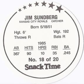 1986 Kitty Clover Kansas City Royals Discs #18 Jim Sundberg Back