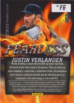 2013 Panini Prizm - Fearless #F6 Justin Verlander Back