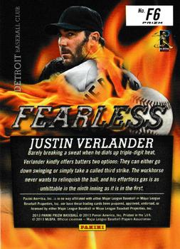 2013 Panini Prizm - Fearless Prizms #F6 Justin Verlander Back