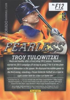 2013 Panini Prizm - Fearless Prizms #F12 Troy Tulowitzki Back