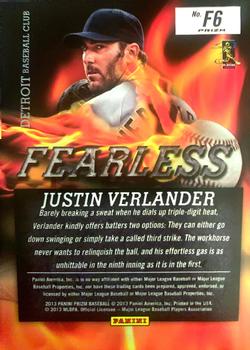 2013 Panini Prizm - Fearless Prizms Green #F6 Justin Verlander Back