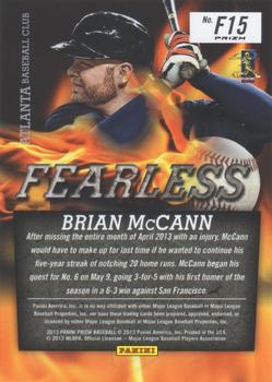 2013 Panini Prizm - Fearless Prizms Green #F15 Brian McCann Back