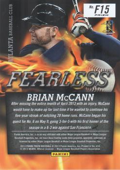 2013 Panini Prizm - Fearless Prizms Red #F15 Brian McCann Back