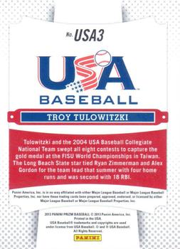 2013 Panini Prizm - USA Baseball #USA3 Troy Tulowitzki Back