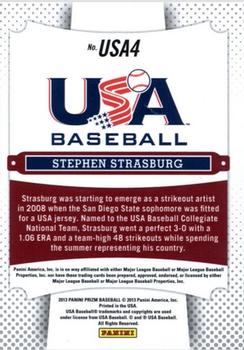 2013 Panini Prizm - USA Baseball #USA4 Stephen Strasburg Back