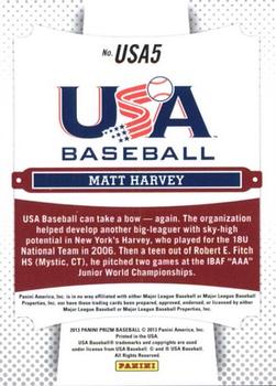 2013 Panini Prizm - USA Baseball #USA5 Matt Harvey Back