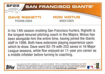 2013 Topps Chevron San Francisco Giants #SF29 Dave Righetti / Ron Wotus Back