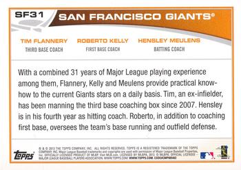2013 Topps Chevron San Francisco Giants #SF31 Tim Flannery / Roberto Kelly / Hensley Meulens Back