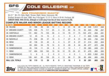 2013 Topps Chevron San Francisco Giants #SF6 Cole Gillespie Back