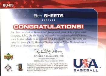 2004 Upper Deck USA 25th Anniversary - Game Jersey #GU-BS Ben Sheets Back