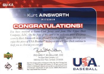 2004 Upper Deck USA 25th Anniversary - Game Jersey #GU-KA Kurt Ainsworth Back