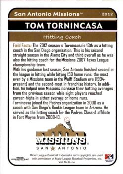 2012 Grandstand San Antonio Missions #3 Tom Tornincasa Back