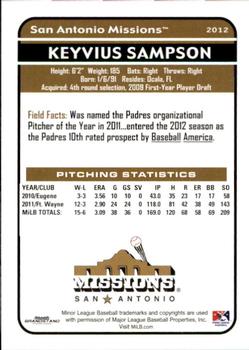 2012 Grandstand San Antonio Missions #6 Keyvius Sampson Back