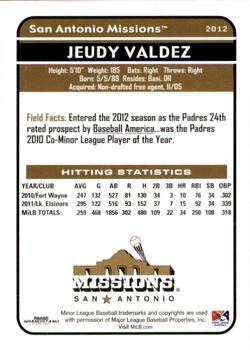 2012 Grandstand San Antonio Missions #8 Jeudy Valdez Back