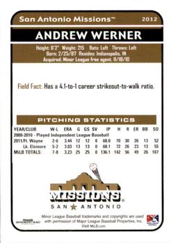 2012 Grandstand San Antonio Missions #14 Andrew Werner Back