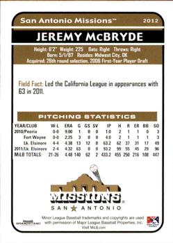 2012 Grandstand San Antonio Missions #21 Jeremy McBryde Back