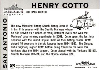 2006 Grandstand San Antonio Missions #2 Henry Cotto Back