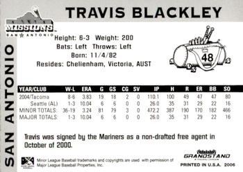 2006 Grandstand San Antonio Missions #7 Travis Blackley Back