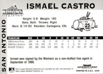 2006 Grandstand San Antonio Missions #10 Ismael Castro Back