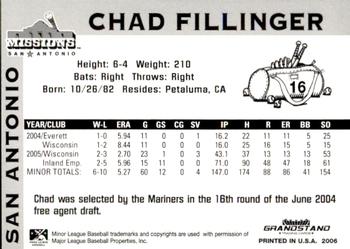 2006 Grandstand San Antonio Missions #13 Chad Fillinger Back