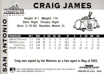 2006 Grandstand San Antonio Missions #18 Craig James Back