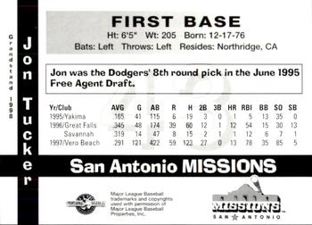 1998 Grandstand San Antonio Missions #3 Jon Tucker Back