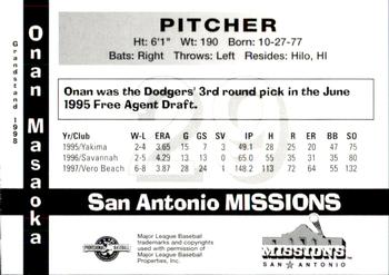 1998 Grandstand San Antonio Missions #5 Onan Masaoka Back