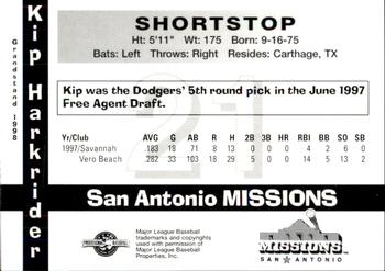 1998 Grandstand San Antonio Missions #8 Kip Harkrider Back