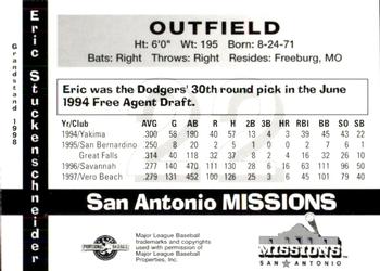1998 Grandstand San Antonio Missions #27 Eric Stuckenschneider Back