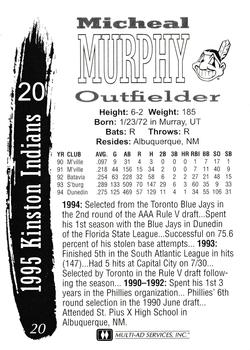 1995 Multi-Ad Kinston Indians #20 Michael Murphy Back