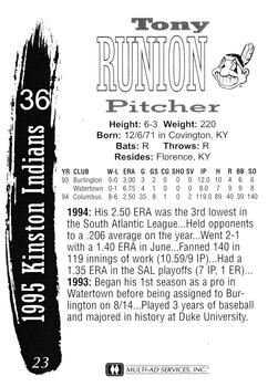 1995 Multi-Ad Kinston Indians #23 Tony Runion Back