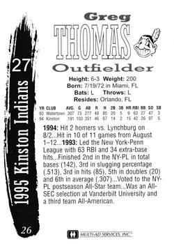 1995 Multi-Ad Kinston Indians #26 Greg Thomas Back
