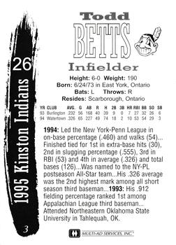 1995 Multi-Ad Kinston Indians #3 Todd Betts Back