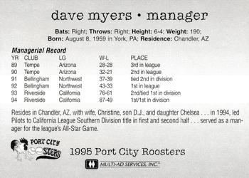 1995 Multi-Ad Port City Roosters #NNO Dave Myers Back