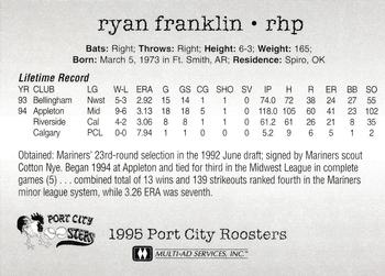 1995 Multi-Ad Port City Roosters #NNO Ryan Franklin Back