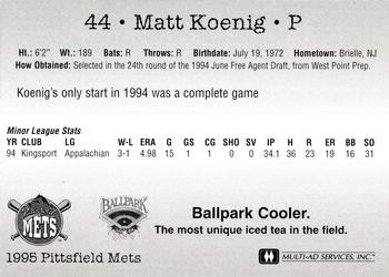 1995 Multi-Ad Pittsfield Mets #NNO Matt Koenig Back