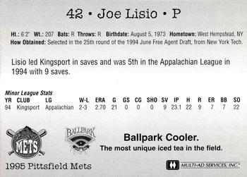 1995 Multi-Ad Pittsfield Mets #NNO Joe Lisio Back