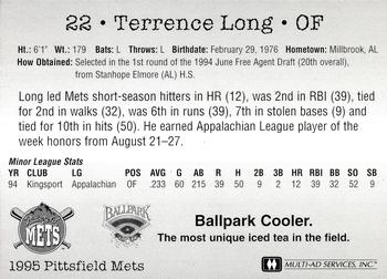 1995 Multi-Ad Pittsfield Mets #NNO Terrence Long Back