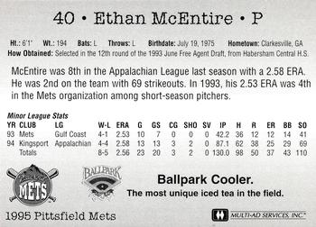 1995 Multi-Ad Pittsfield Mets #NNO Ethan McEntire Back