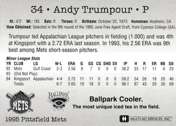 1995 Multi-Ad Pittsfield Mets #NNO Andy Trumpour Back