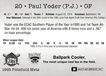 1995 Multi-Ad Pittsfield Mets #NNO P.J. Yoder Back